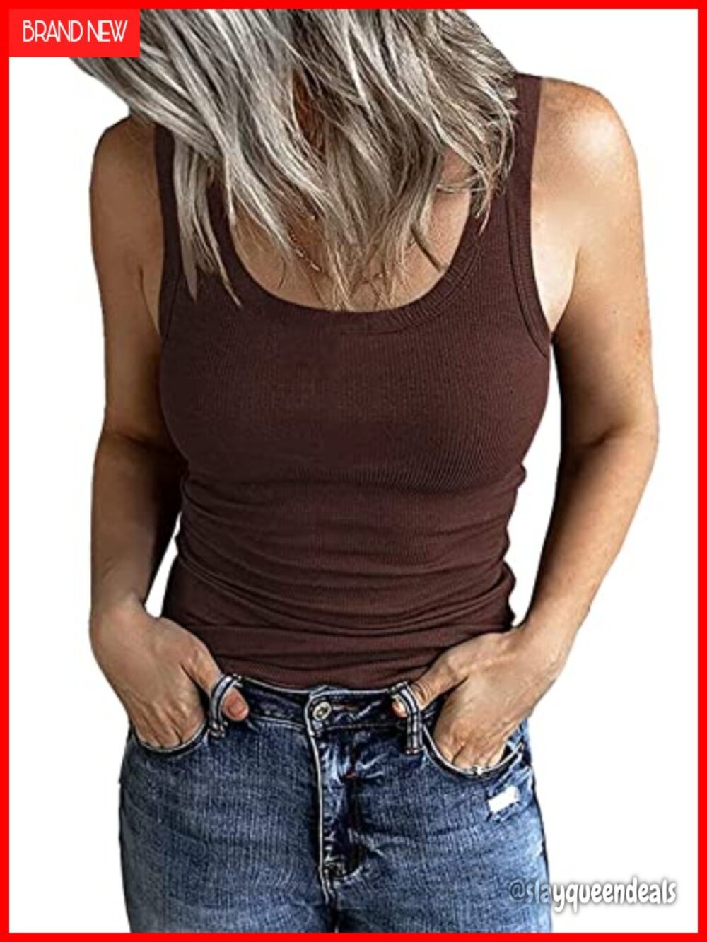 Sleeveless Scoop Neck Ribbed Tank Top Fitted Basic Cami Tee Shirt